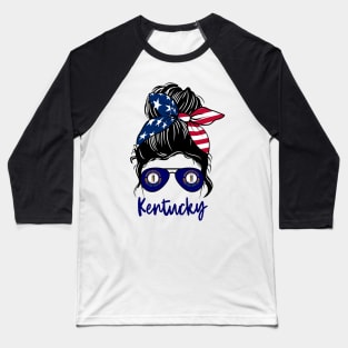 Kentucky girl Messy bun , American Girl , Kentucky Flag Baseball T-Shirt